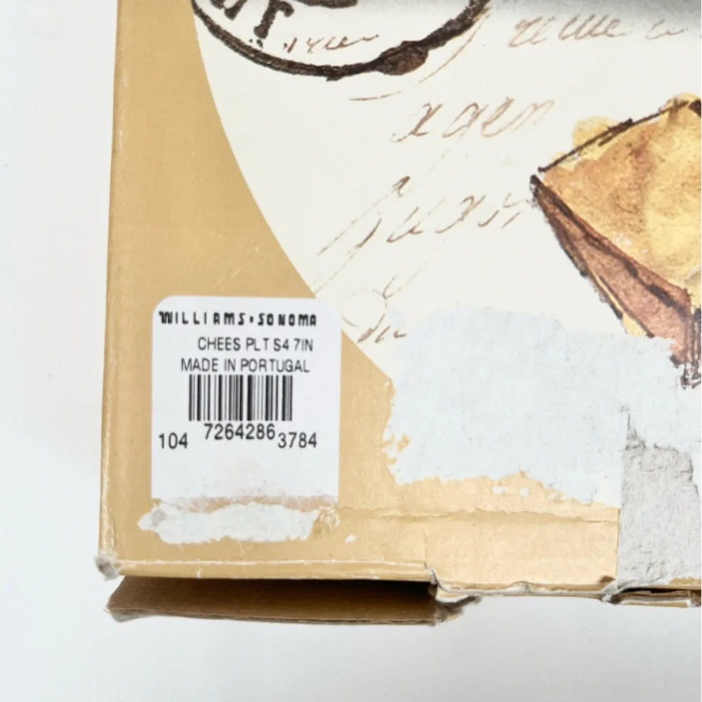Williams Sonoma Artisanal Cheese Plates Set of 4 Cheese + Bread Illustrations